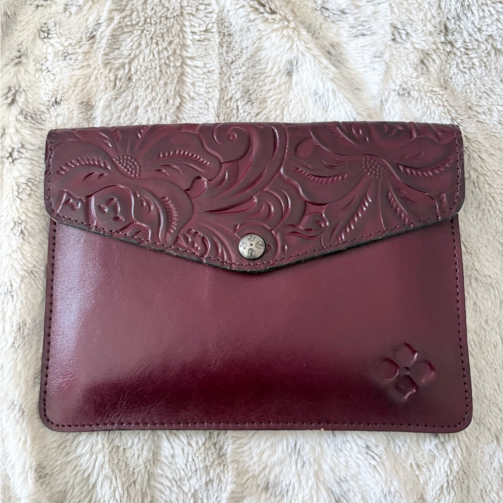 Patricia Nash Vintage Oxblood Tooled Leather Envelope Clutch
